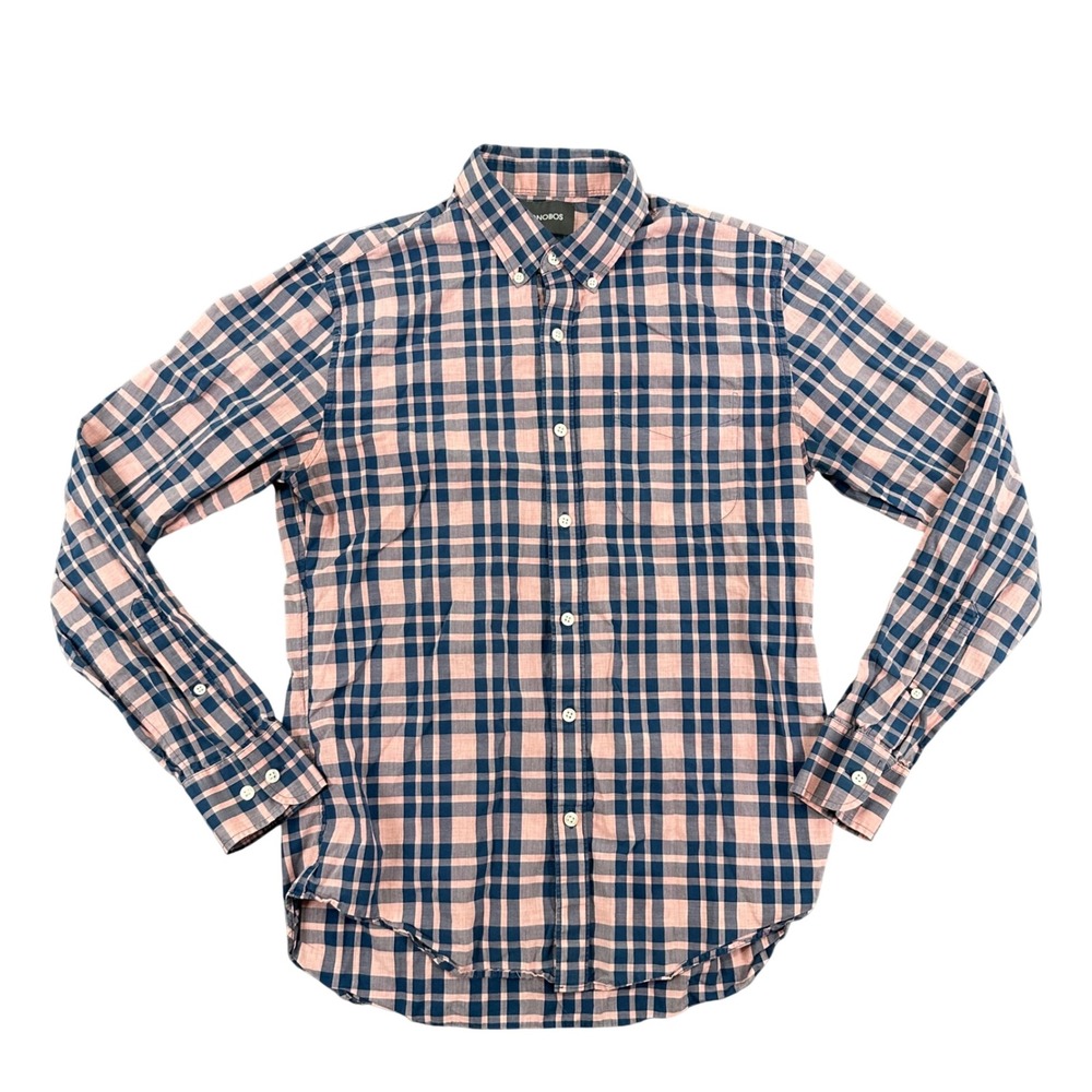 Bonobos Mens Shirt Size M Slim Fit Navy Pink Plaid Long Sleeve Button Down